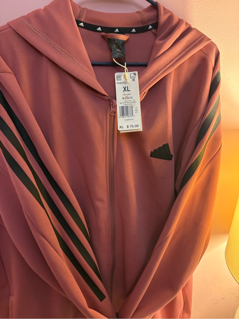 adidas Rose Pink Full-Zip Hooded Track Jacket with Black Stripes
